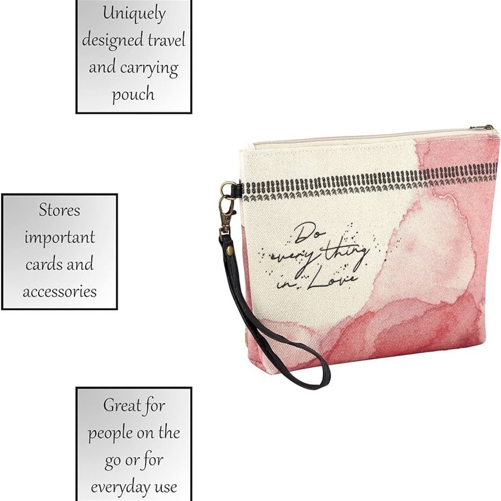 Gifts Of Faith “Do Everything In Love” Canvas Pouch Makeup Bag Wallet - Picture 3 of 7